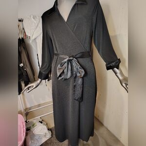 George Black wrap around dress satin collar and wrist stretch material large